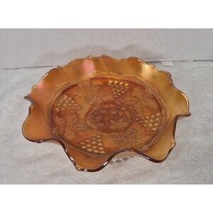 Fenton Vintage Grape and Cable Marigold Carnival Glass Ruffled Bowl